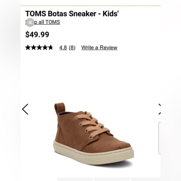 NWT. TOMS Kids' Botas Cupsole Shoe. Size 6. Brown. - Picture 11 of 11
